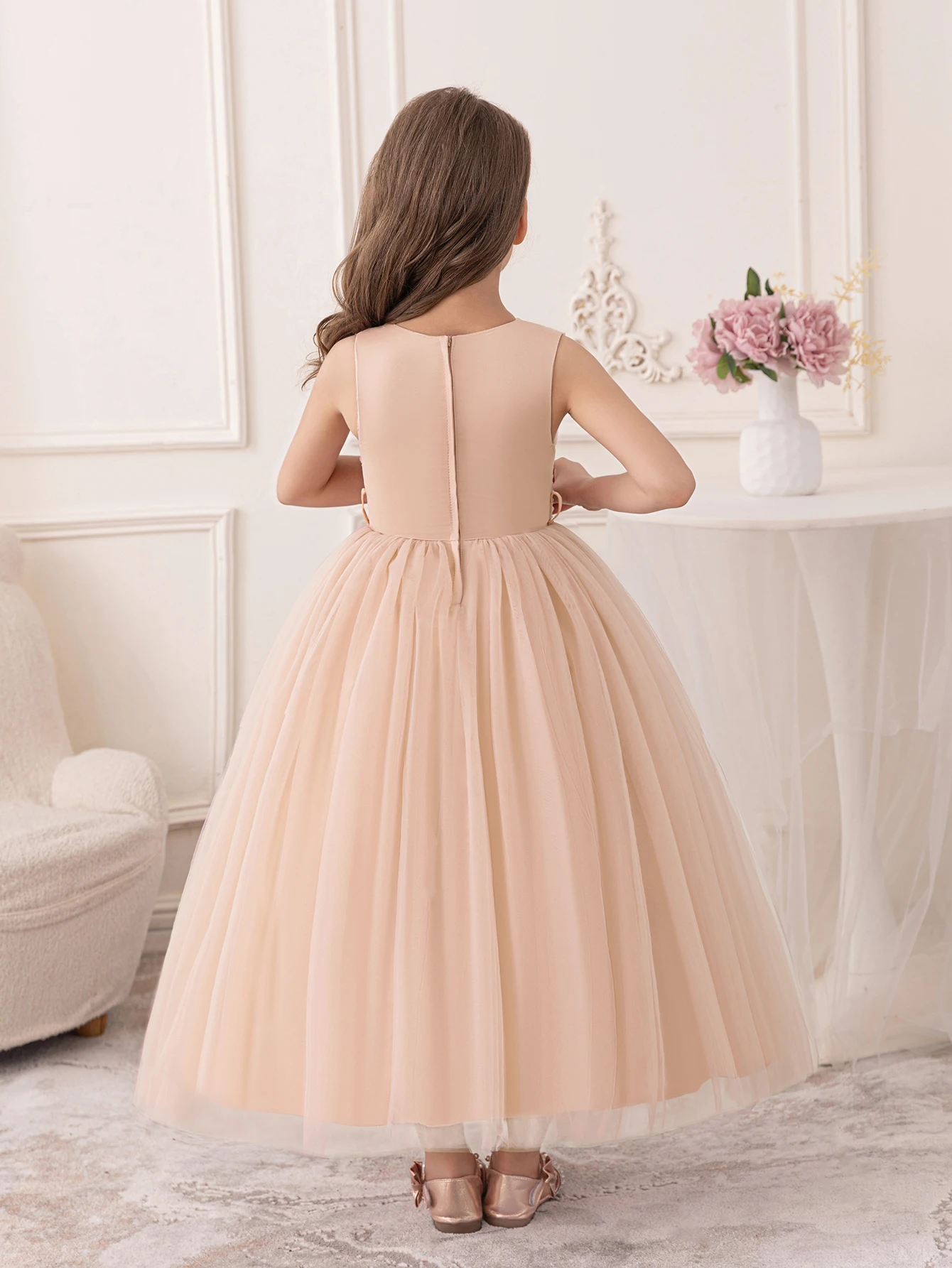 Teenage Girl Chiffon Party Bridesmaid Children Beautiful Ball Dress Champagne Long Dress Girl Birthday Party Wedding