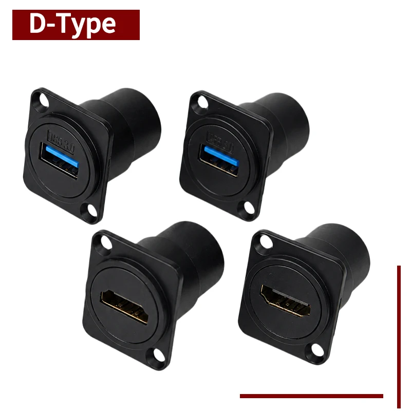 1PC Metal Round D Type Panel Mount Coupler USB 3.0 HDMI Type C Female Feedthrough Socket Adapter for AV Rack Cabinet Patch Panel