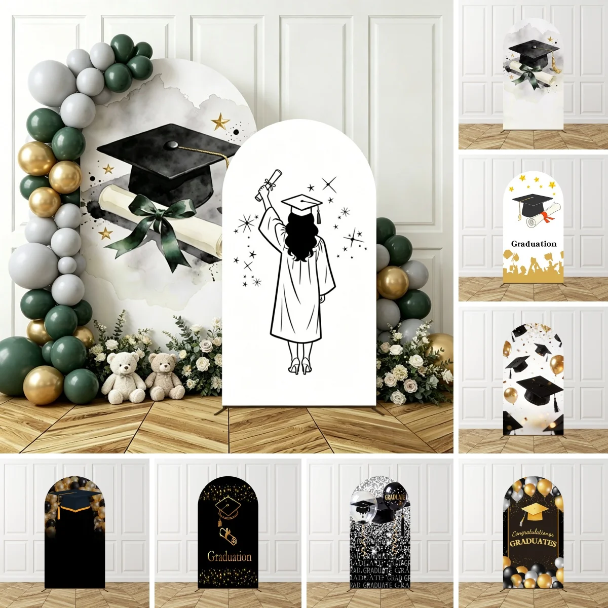 Arco di sfondo per foto di laurea, decorazione per feste e cerimonie, con design a stella, cappello e diploma, supporto per laureati del 2026