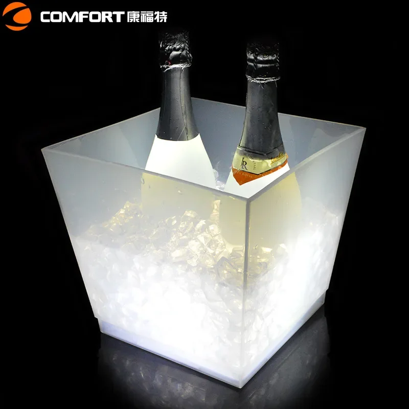 Square led luminous ice bucket PP anti-drop transparent plastic rechargeable beer creative snow cup