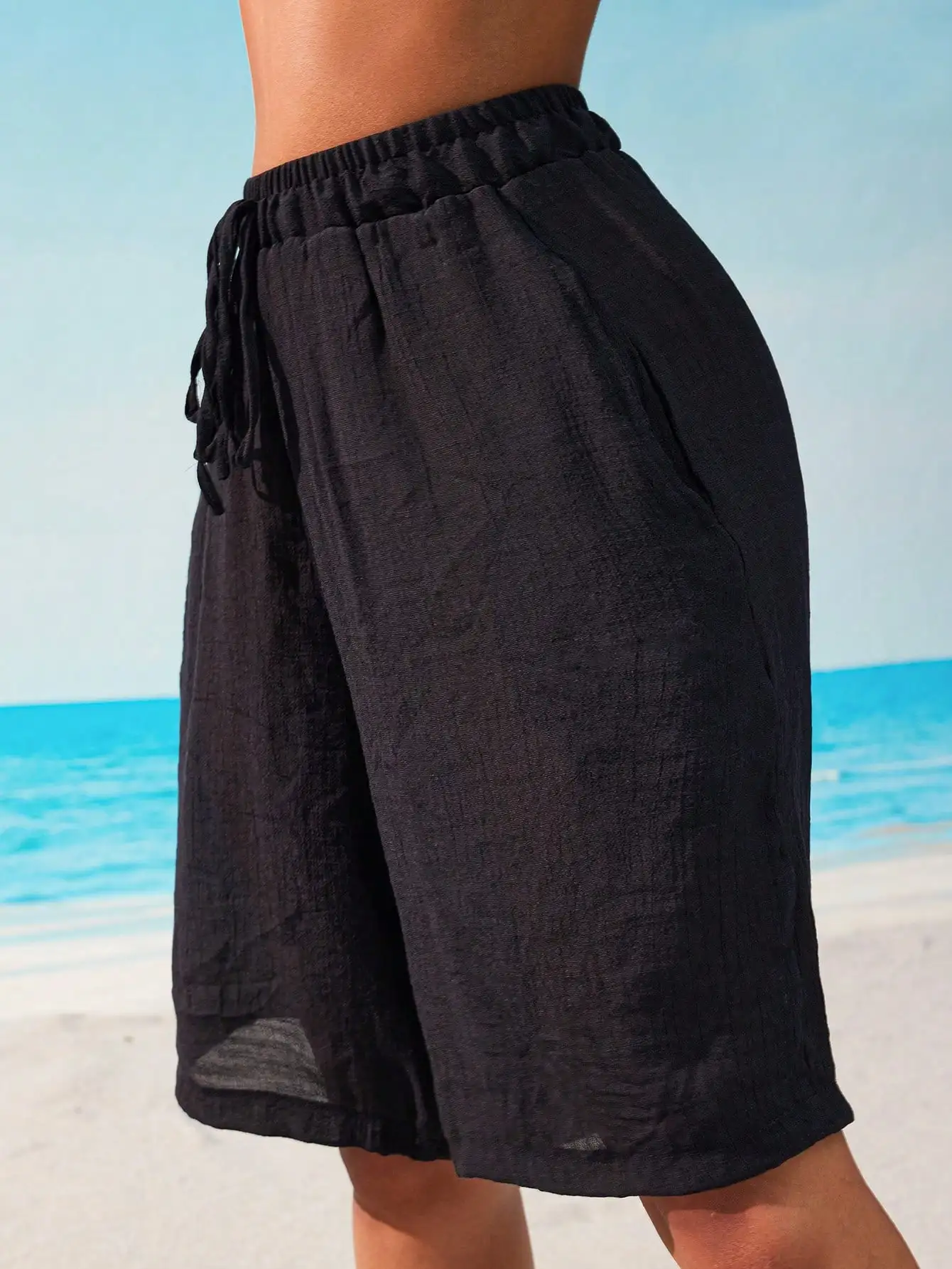 

Женские однотонные пляжные шорты с завязками на талии, повседневные, для летнего отдыха