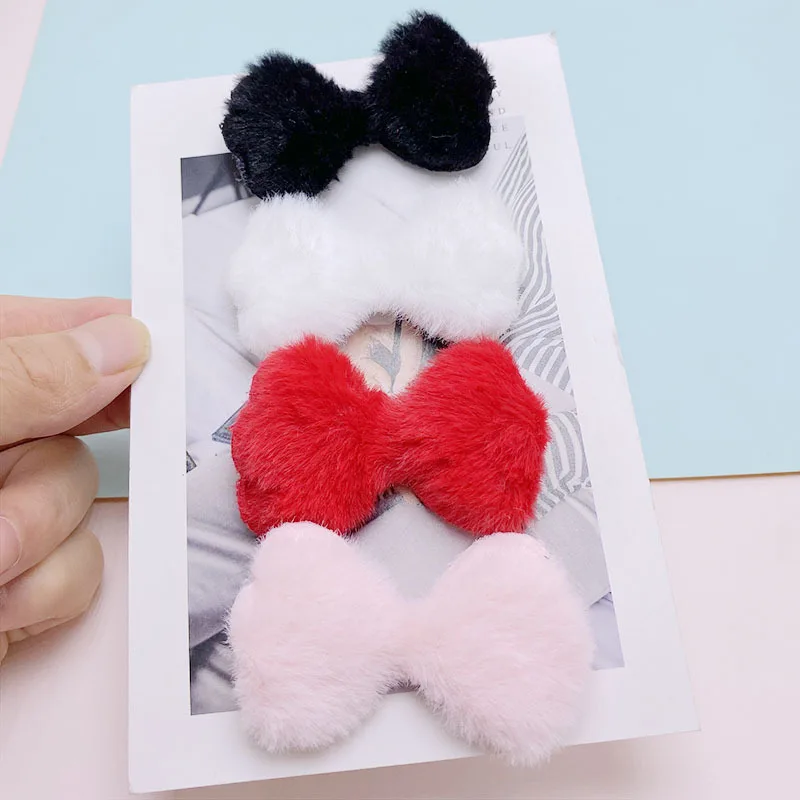 20Pcs 6*4.5CM Furry Felt Bowknot Padded Appliques For Baby Sock Hat Sewing DIY Headwear Accessories Patches