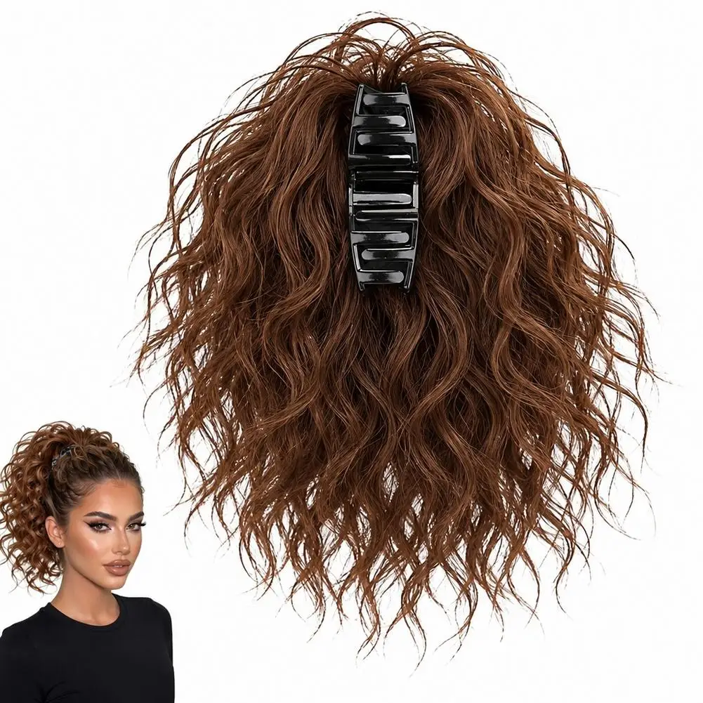 High Temperature Fiber Curly Claw Clip Ponytail Hairpiece For Women High Top Bun Hair Extensions