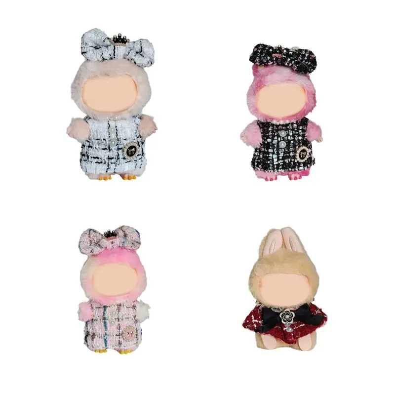 

17cm Labubu Doll Clothes Set Chic Tweed Outfits with Bow Accessories Kawaii Plush Doll Changing Costumes DIY Kid Gift