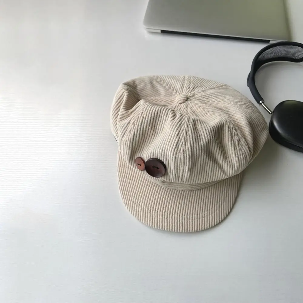 Double Button Decoration Corduroy Baseball Caps Windproof Keep Warm Octagonal Hat Adjustable Beret Autumn Winter Sun Cap Outdoor