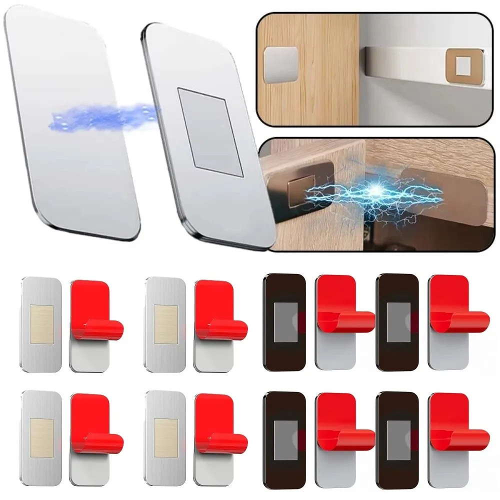 4 Set Ultra-Thin Magnetic Cabinet Door Catch Stainless Steel No Drill Drawer Magnet Self-Adhesive Quiet Closure Cabinet Catch