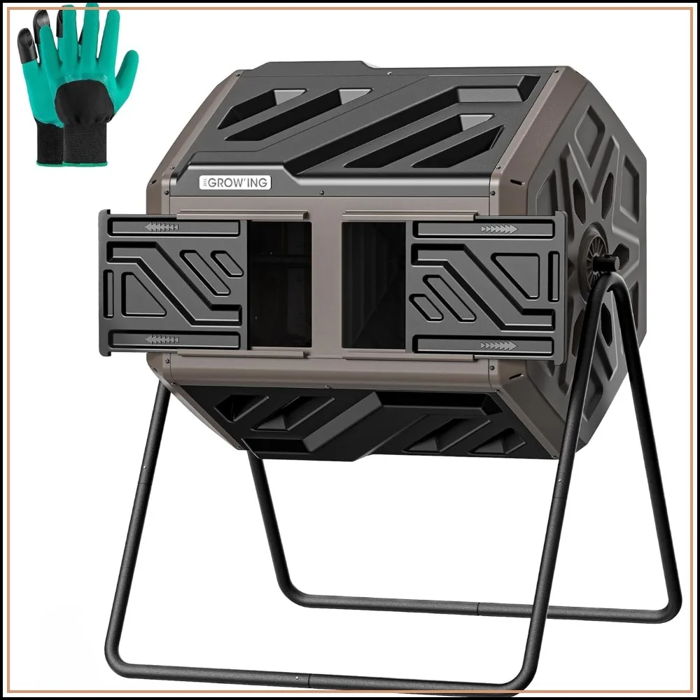 43 Gallon Dual Chamber Compost Bin with Rotating Tumbler, Heavy Duty Outdoor Composter for Garden & Backyard, Brown