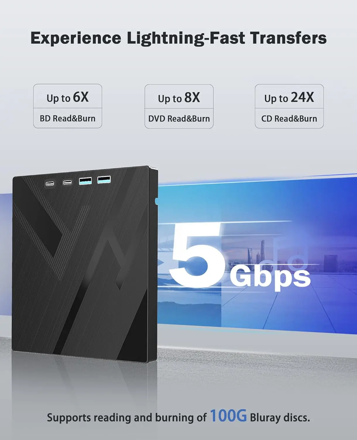 7-in-1 externes optisches Bluray-Laufwerk für Laptop-PC USB 3.0 Typ-C BD DVD CD-RW-Player Tragbarer Brenner mit SD/TF-Kartensteckplatz