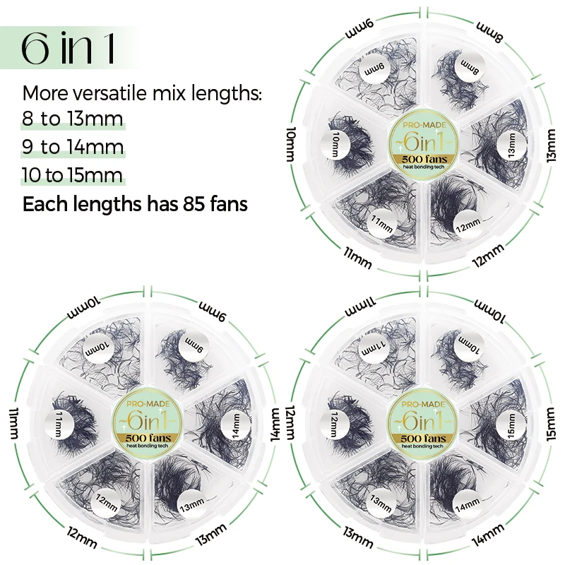 500 루즈 팬 프리메이드 볼륨 팬, 3D ~ 20D 혼합 길이, 포인티베이스 부케 속눈썹, 프로메이드 팬 속눈썹 익스텐션, 6 in 1, 신제품