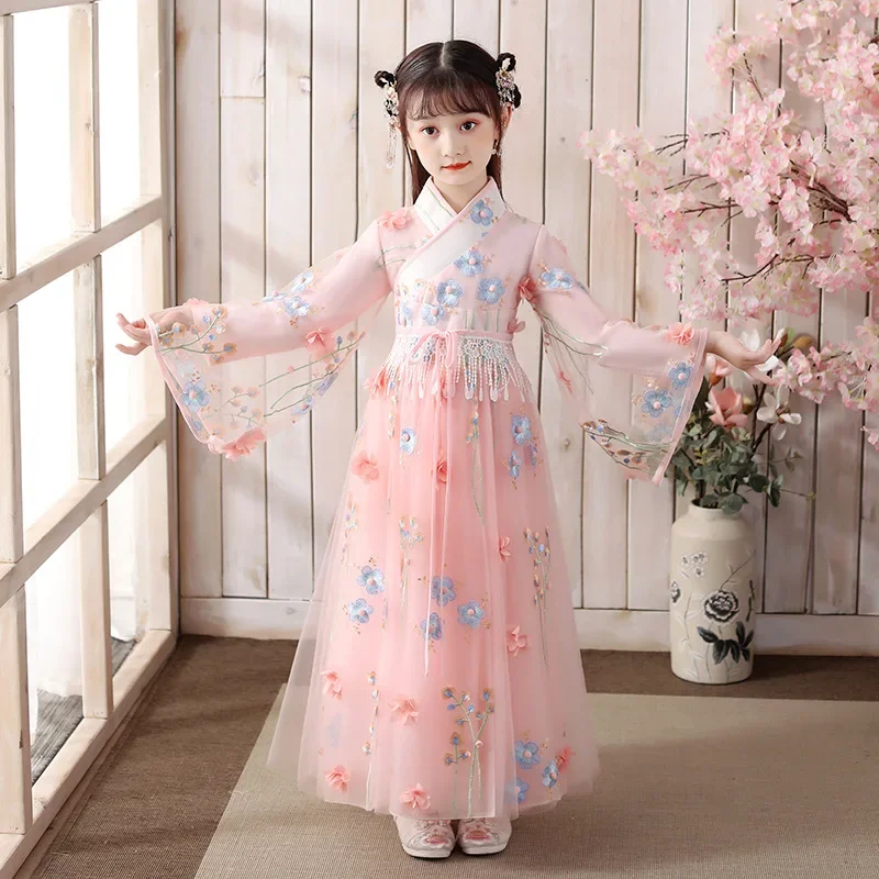 Ancient costume Hanfu dress, children's antique style, Tang costume, skirt, girl, fairy light yarn