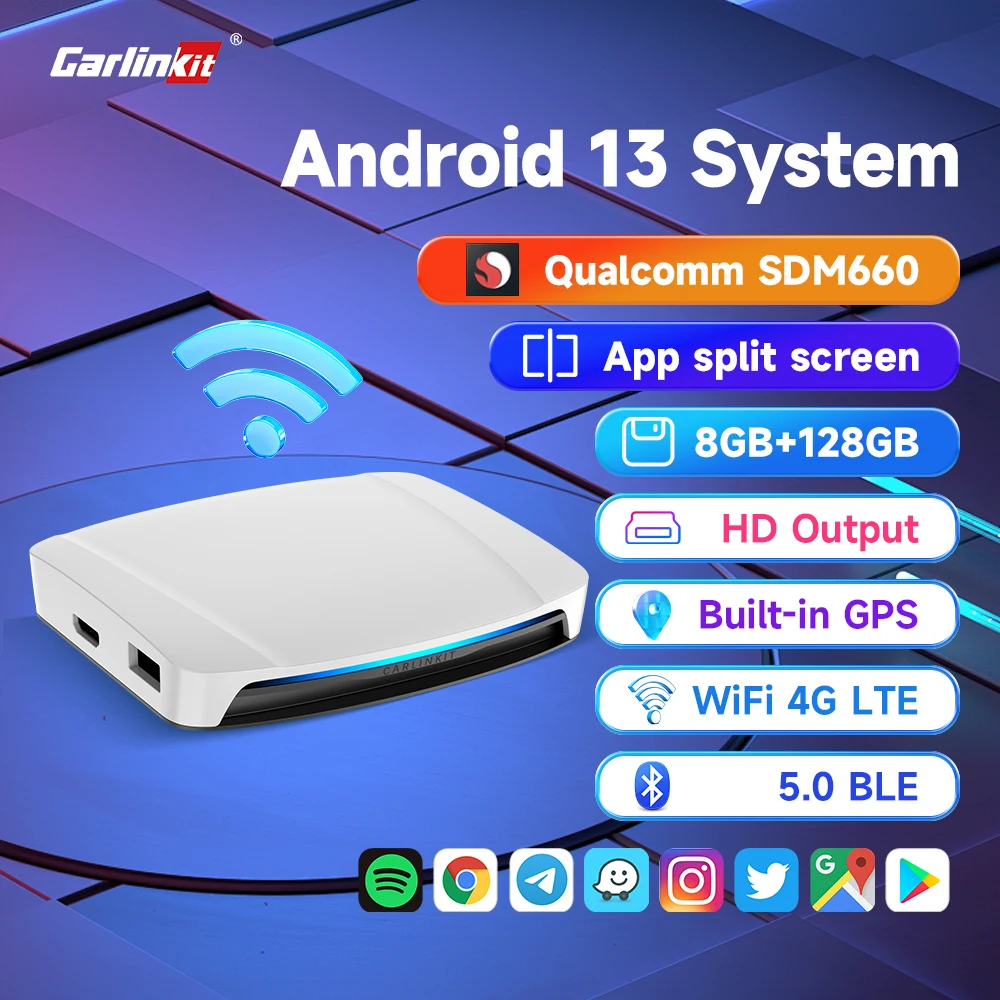 Carlinkit-ミニワイヤレスカーボックス,Android 660,wifi,4g,Netflix,iptv,playストア,qcm,128GB