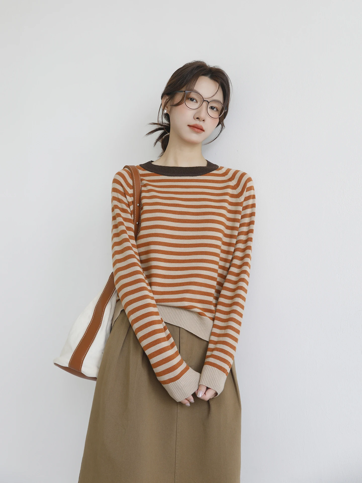 

Ruu Home красивый свитер в полоску из мериносовой шерсти, женский новый свитер 202, весна-осень 2023, ленивый высококачественный вязаный свитер цвета