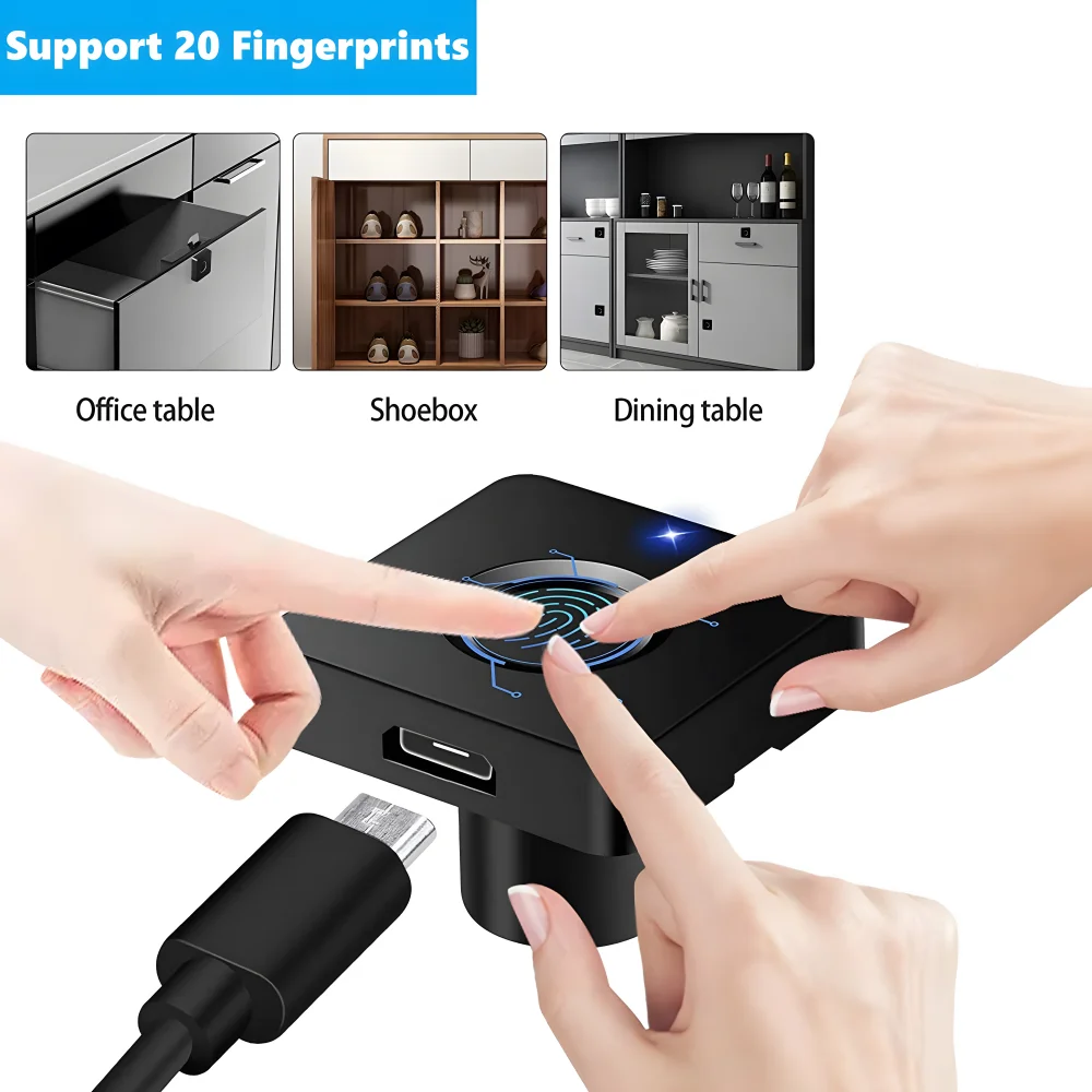 Fingerprint Smart Drawer Cabinet Locker Invisible Lock Cabinet Furniture Electronic Keyless Sensor Lock Built-in 1000mah Battery