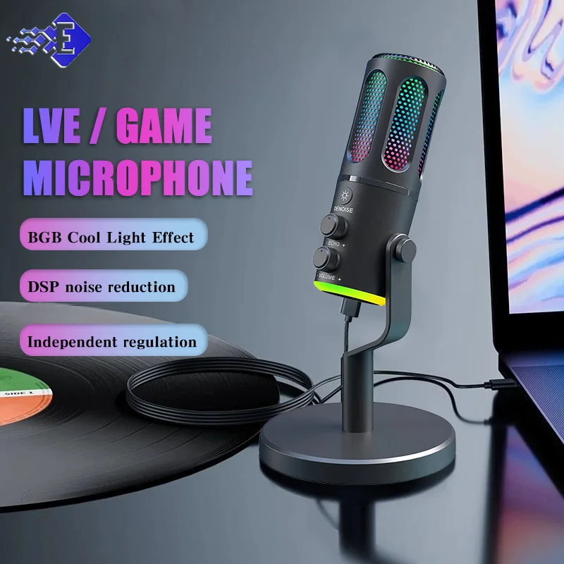 

RGB USB Capacitor Professional Gaming Microphone Laptop Mobile Recording Live Streaming Karaoke RGB Lighting Effect Capacitor