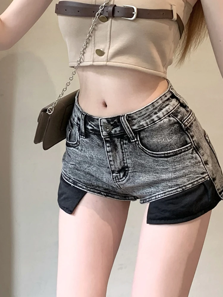 

Sexy Retro Denim Wide Leg Pants High Waist Slimming Bodycon Design Short Shorts Hot Pants Fashionable Trendy Women's Jeans
