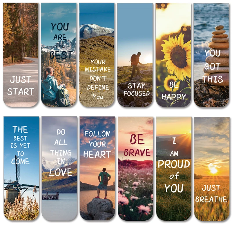 12pcs Inspirational Magnetic Bookmarks with Motivational Quotes, Colorful Page Clips for Students, Teachers, Book Readers