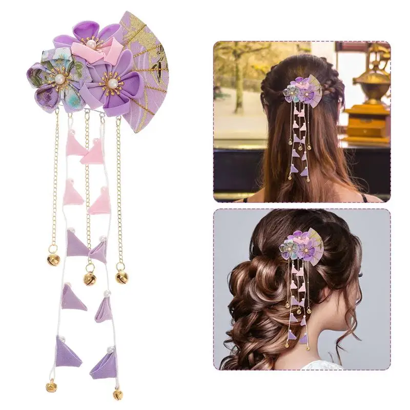 Hair Clip Tassel Flower Japanese Hairpin Accessories Pin Hanfu Bridal Hairpins Long Barrette Girl Shape Fans Style