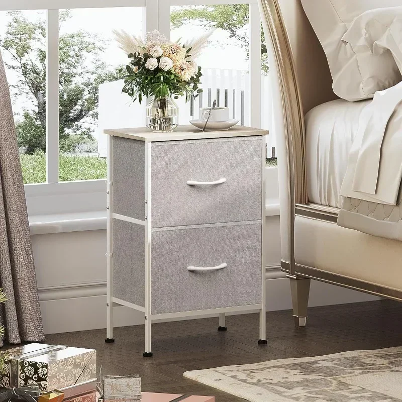 

Bedside Furniture, Night Stand, Small Dresser for Bedroom, College Dorm, End Table with Fabric Bins, Dormitory