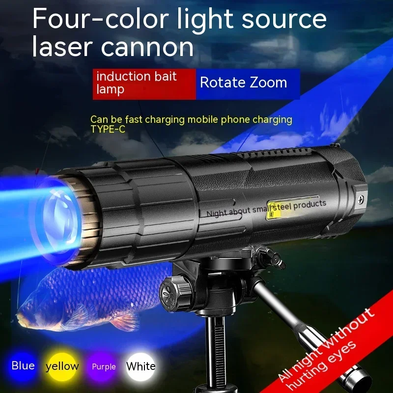 

4 Light Sources Light Zoom Fishing Flashlight Waterproof Power Bank Function USB Rechargeable Torch Lanterna