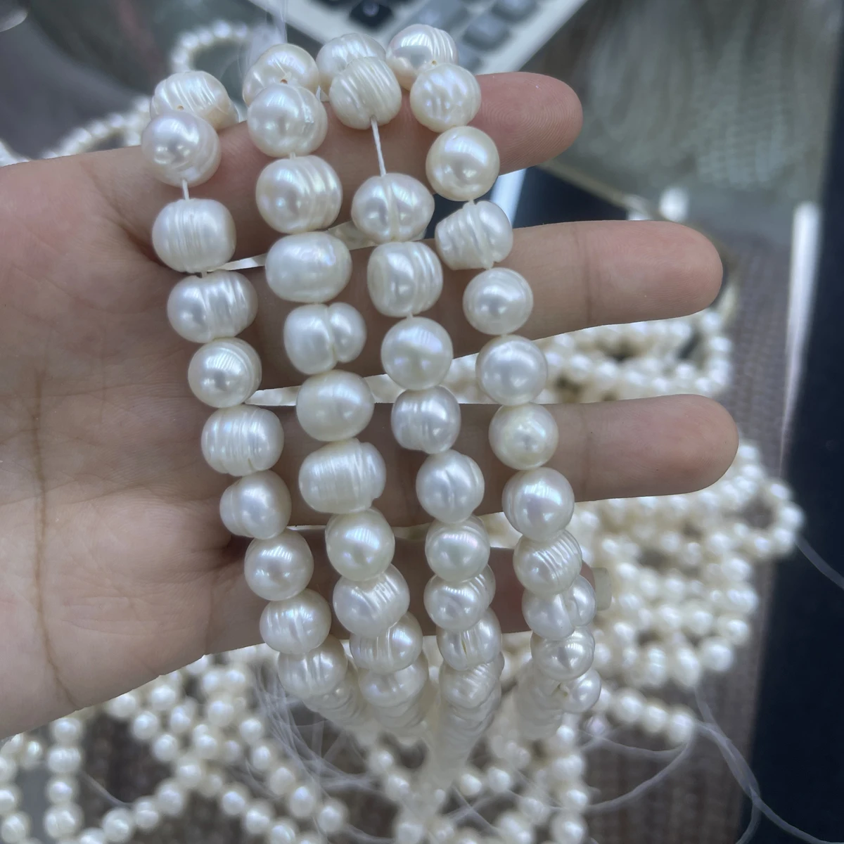 9-10mm Near Round Big Size Natural Freshwater Pearl White Bead Jewelry Make DIY Necklace Bracelet Women Gift Wedding Wholesale