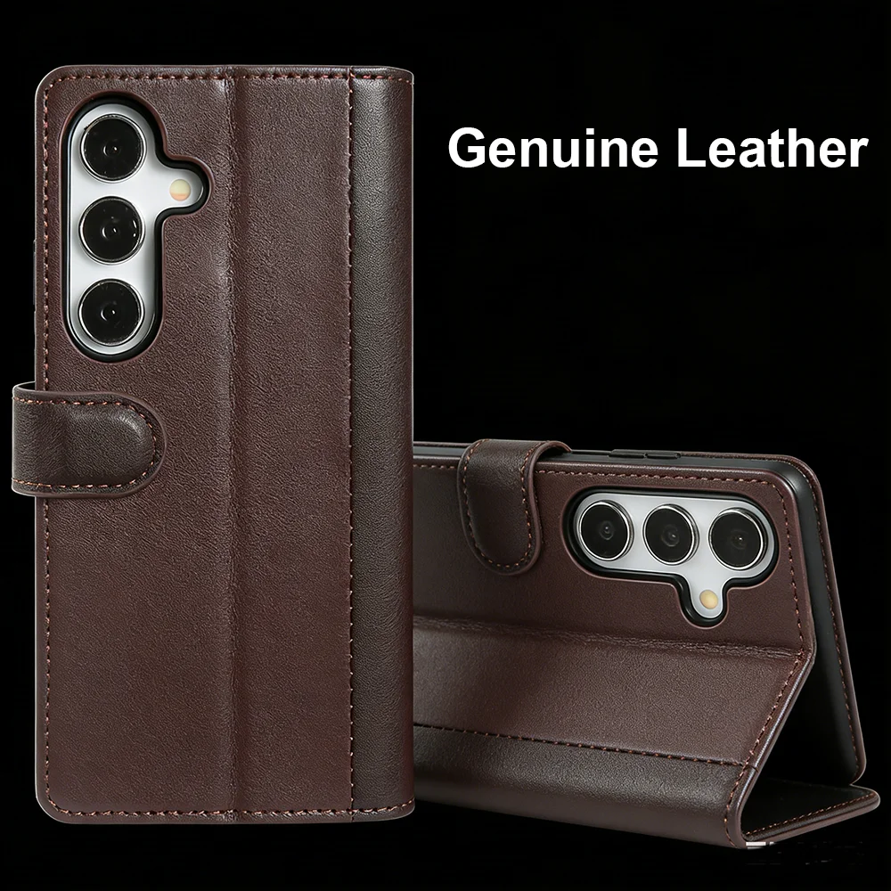 Genuine Leather Flip Case For Samsung Galaxy A57 A37 A27 A17 A26 A36 A16 S24 S23 S21 FE S22 S25 Edge S26 Plus Phone Case Cover view 2