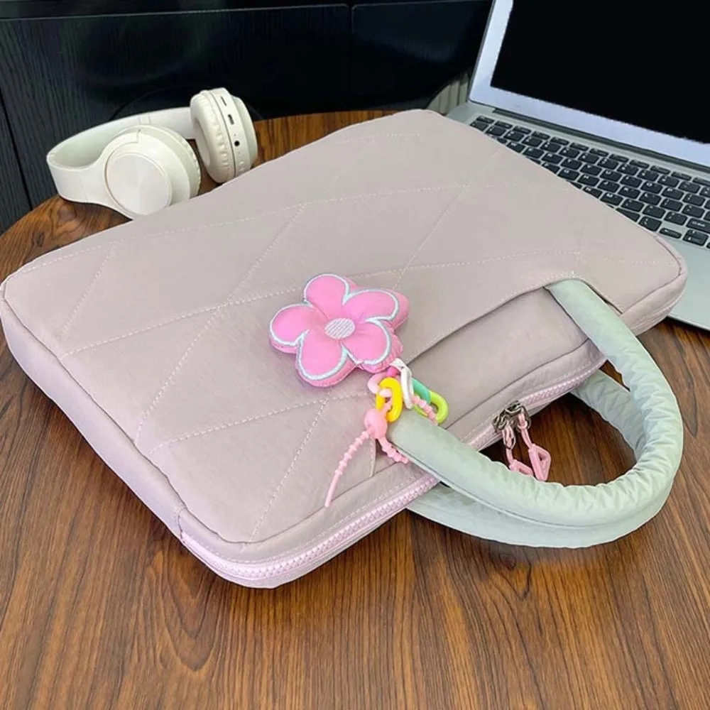 Stylish With Flower Pendant Laptop Sleeve Handle Style Portable Computer Handbag Cute Puffy Laptop Bags School