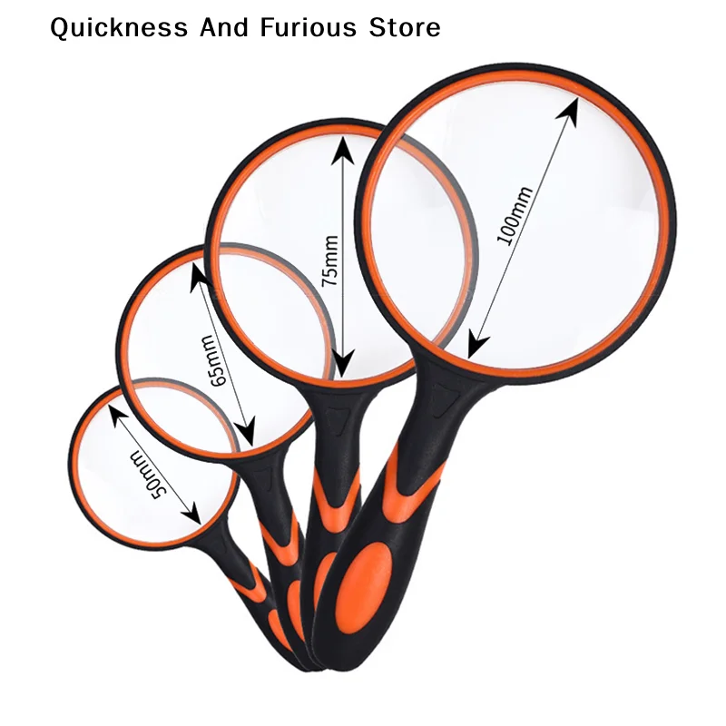 【T】Handheld Magnifying Glass 10x Kids Seniors Magnifier Reading Exploration Non-Slip Shatterproof Magnifying Lens 50/65/75/100mm