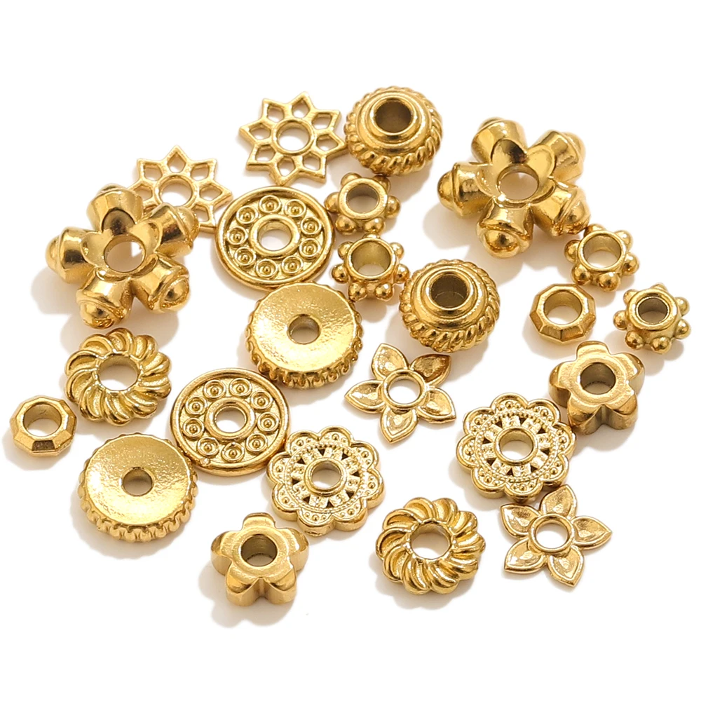 

20pcs Stainless Steel Flat Round Spacer Beads For Bracelet Jewelry Gold Loose Beads DIY Jewelry Findings Handmade Accessories