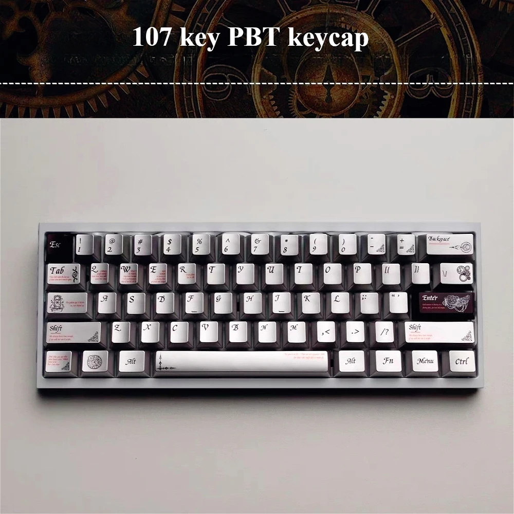 

Time Themed Cherry Keycap Set with 107 Keys PBT Material Silver Keycap, Used for MX Switch Mechanical Keyboard