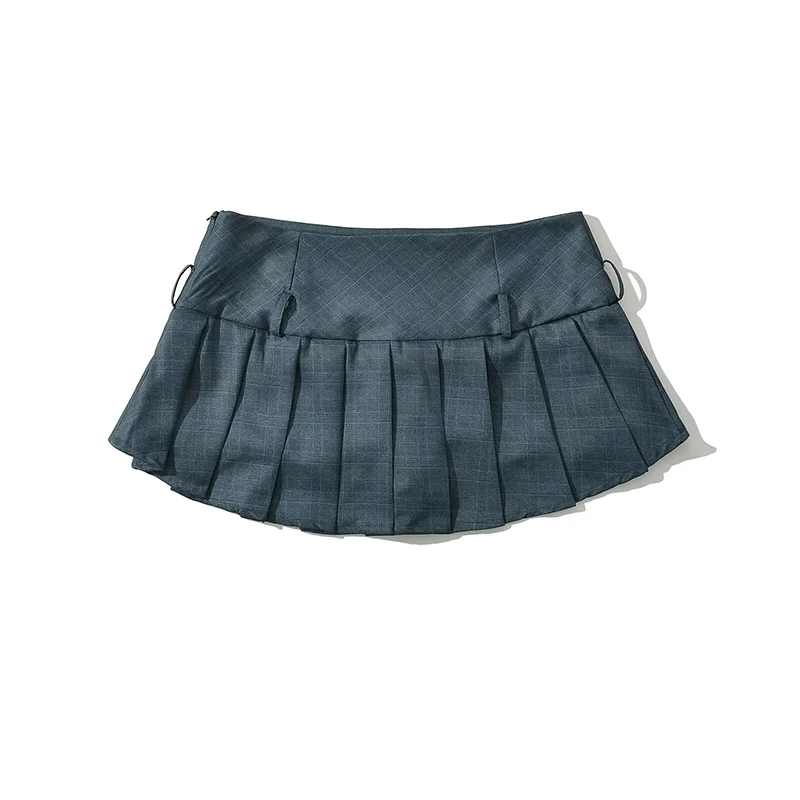 YENKYE Women Preppy Style Pleated Skirt Sexy Low Waist Side Zipper Mini Skirts With Short Lining