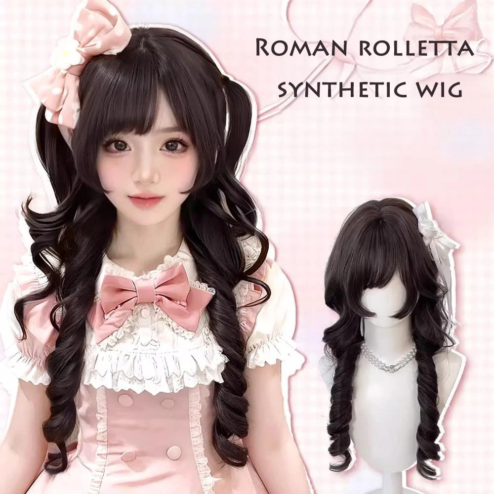 22-Inch Protein Silk Double Ponytail Roman Curls Synthetic Hair Is Suitable For Women'S Daily Character Role-Playing Lolita Wig