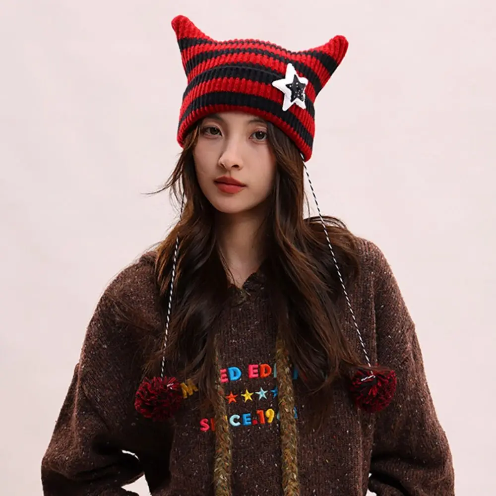

Retro Harajuku Cat's Ears Knitted Hat Y2K Hip-hop Woolen Hat Crochet Korean Style Warm Cap Outdoor
