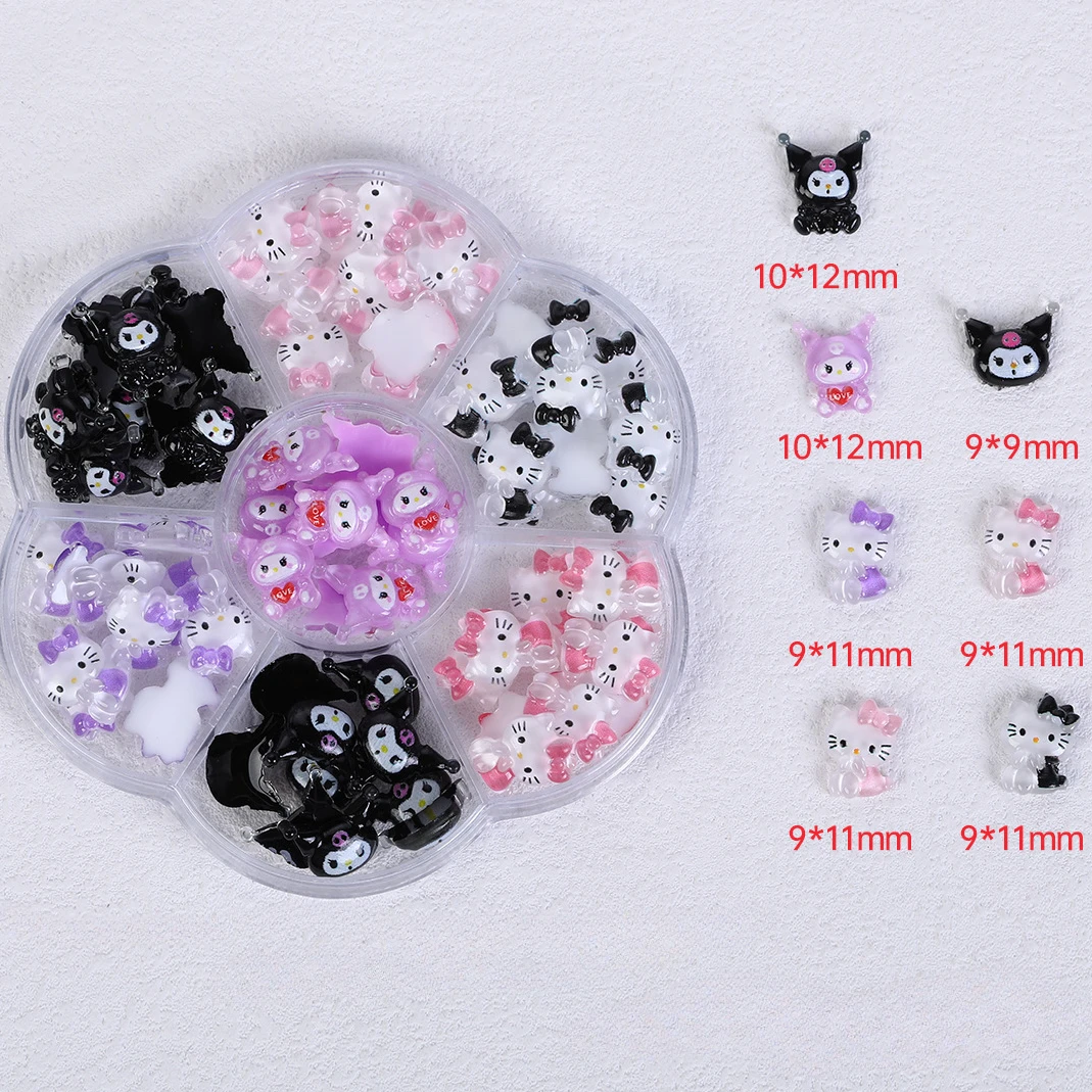 

Cartoon Cinnamorolls Nail Accessories Hellos Kitties Kuromis 70 Boxed DIY Resin Accessories for Girls Handmade Dressing Gifts