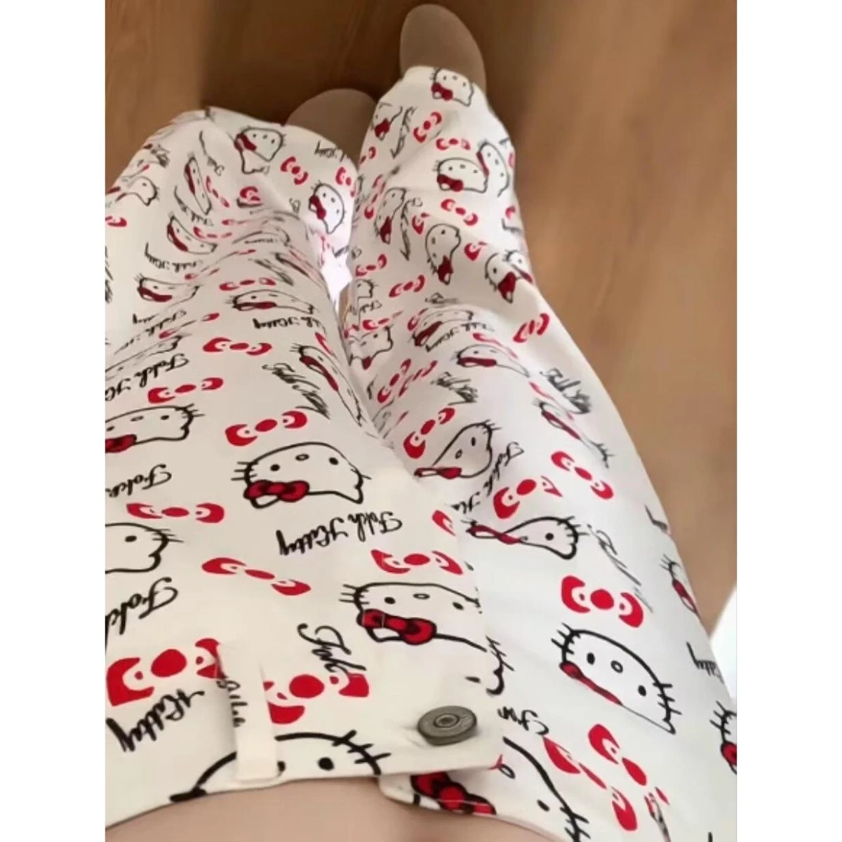 

Милые свободные широкие брюки, женские весенние повседневные брюки с принтом HelloKit, длиной до пола, утягивающие прямые брюки