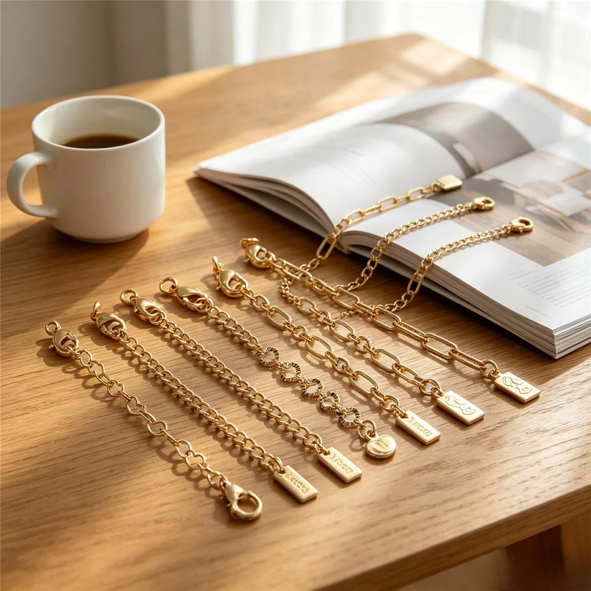 Brass 14K Gold Plated Rectangle Oval Tag Extension Tail Chain DIY Pearl Bracelet Necklace End Findings