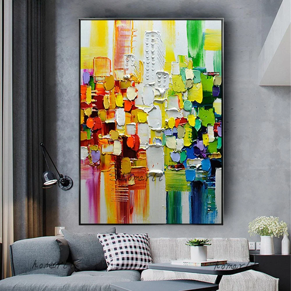 

Modern Thick Palette Knife Flowers Mural Handmade Abstract Poster Bright Canvas Oil Painting Wall Art For Living Room Decor Gift