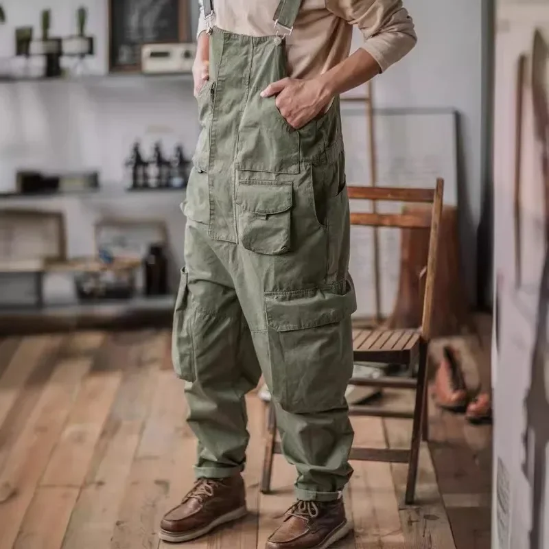 Trendy Marke Gerade Rohr Multi Tasche Arbeit Overalls männer Hellgrün Hip-hop Overall Paar Hosenträger Hosen