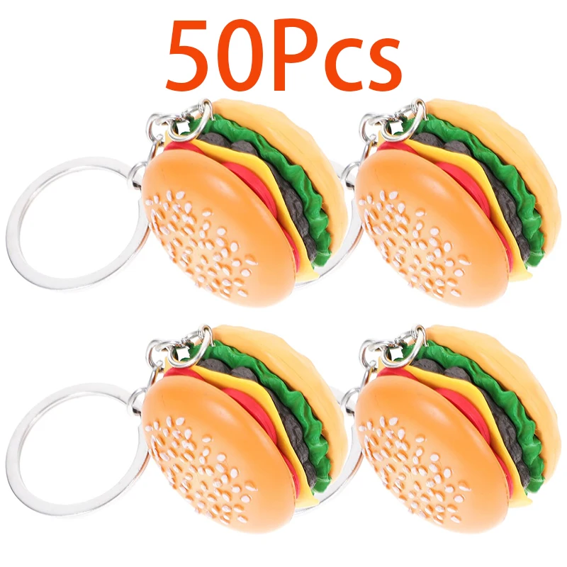 50 Pieces Simulation Hamburger Pendants Keychains Hanging Charm PVC Keychain Jewelry Charms Accessories DIY Keychain