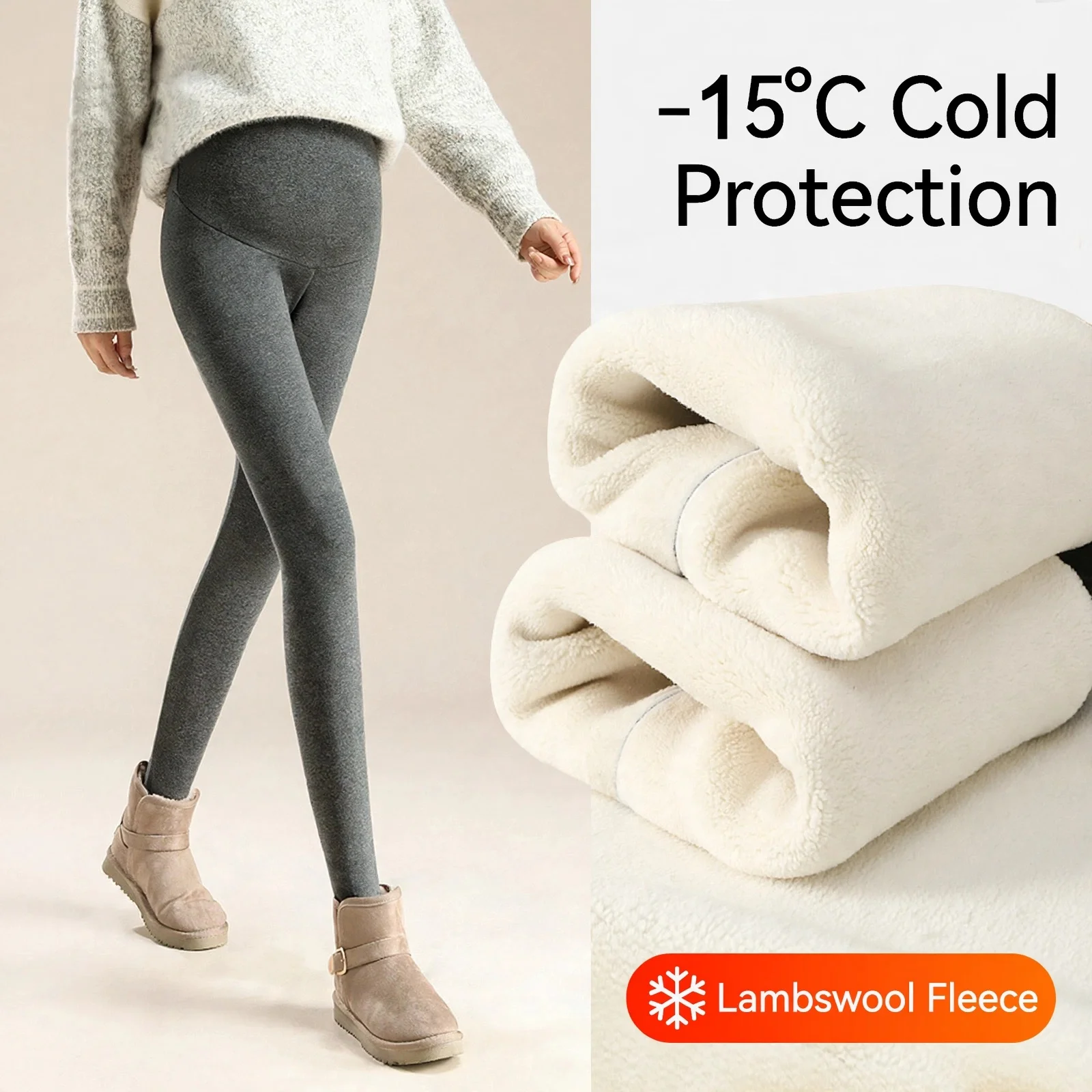 Maternity Leggings High Waist Thickened Thermal Warm Fleece Pregnant Women Large Size Winter Autumn Outer Wear Viscose Spandex