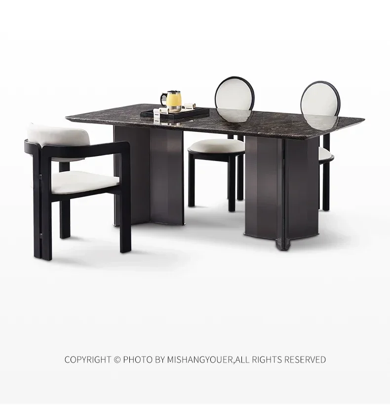 AAImported Natural Platinum Diamond Marble Dining Table Light Luxury High-end Rectangular Luxury Stone Table