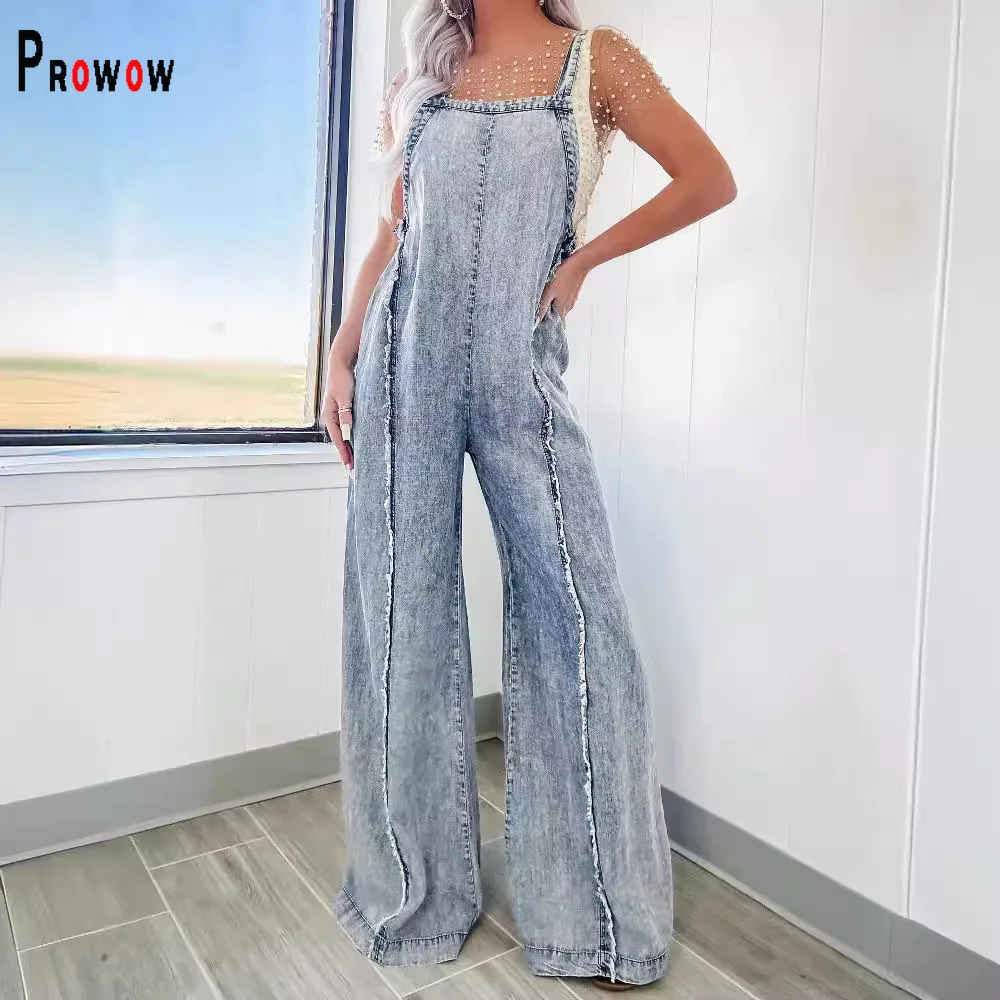 

Prowow Fashion One-piece Women's Jumpsuits High Waist Slim Fit Denim Female Romper Clothing 2025 New Trend Wide Leg Pant
