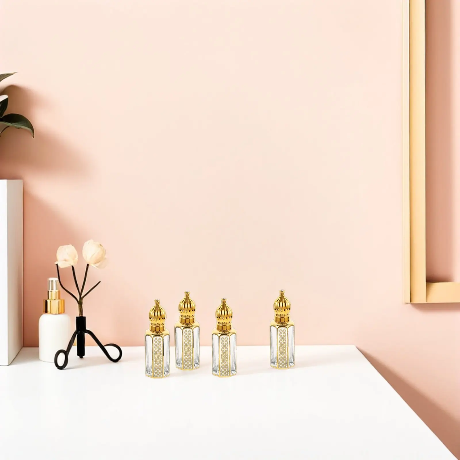 4Pcs High Clarity Glass Roller Bottles Essential Oil Rollers Refillable Aromatherapy Travel Bottles Portable Roll on Perfume Set