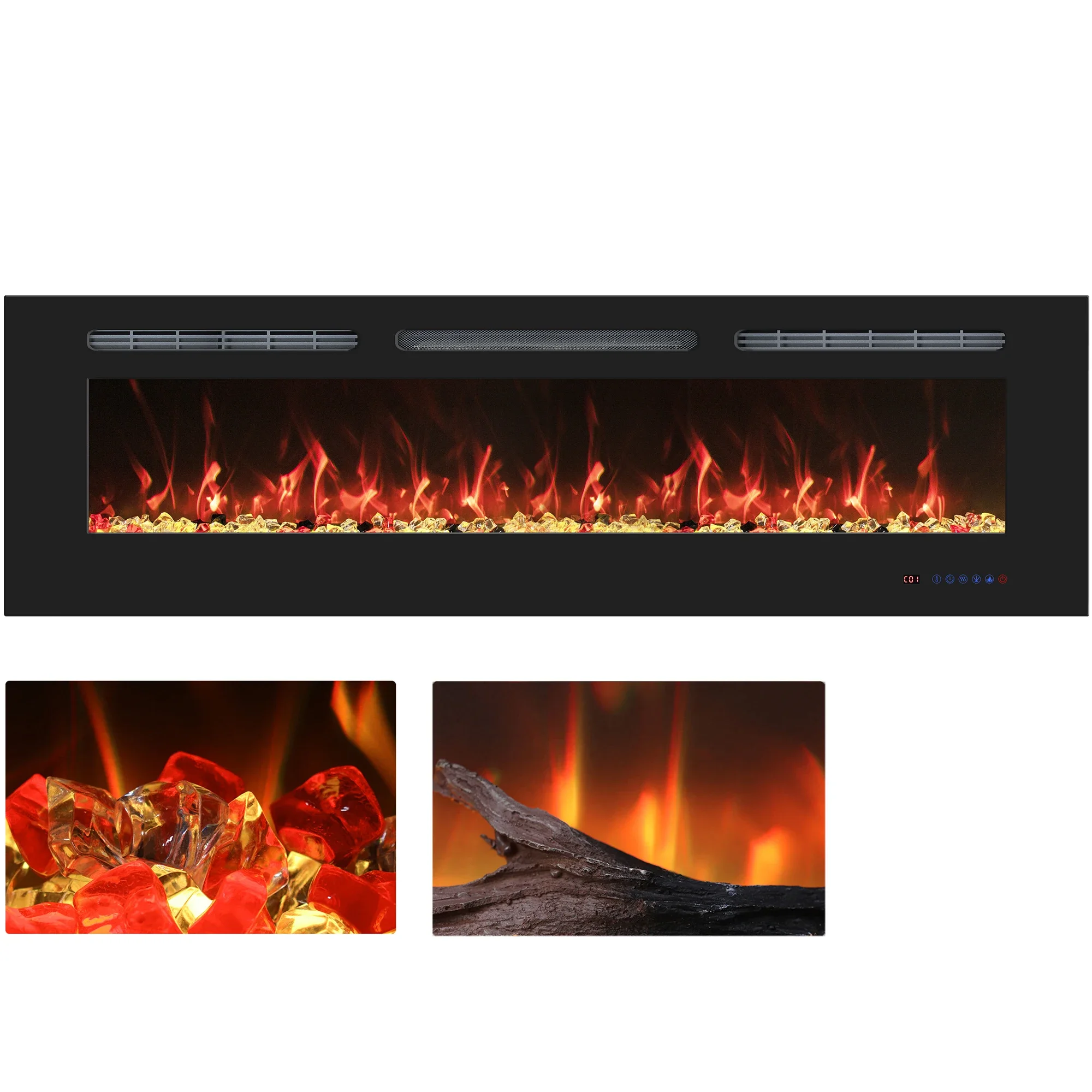 for Luxstar 60 Inches Recessed Wall Mounted Decorative Wholesale LED Electric Fireplace Heater Manufacturer with Real Log