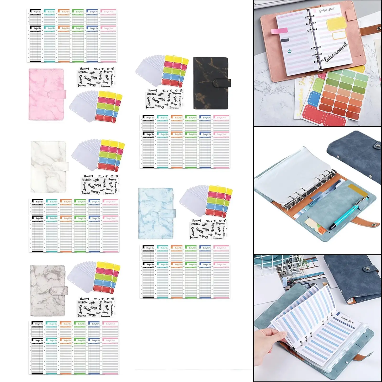 A6 Notebook Binder Transparent with Expense Budget Sheets with Sticker Labels s PU Leather Money Organizer Paper