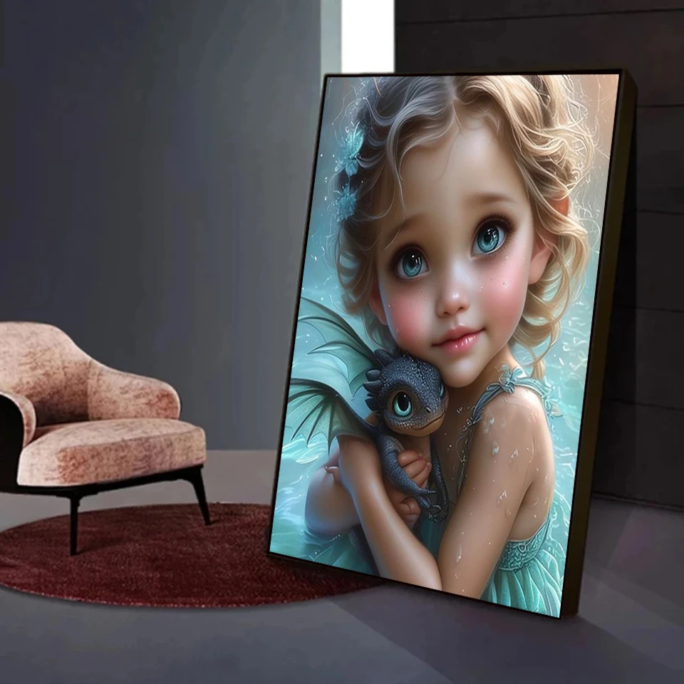 New Diamond Painting Kits Cross Stitch Girl and Dragon Baby Cat 5D DIY Diamond Mosaic Embroidery Elf Pictures Home Decor