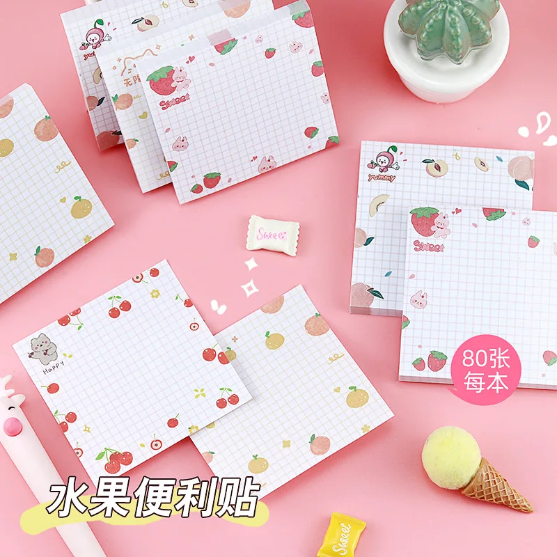 Animais e Frutas Sticky Notes, Memo Pad, para fazer a lista, Cute Journaling Suprimentos, Planejador Adesivo, Deco, 80 páginas por pacote