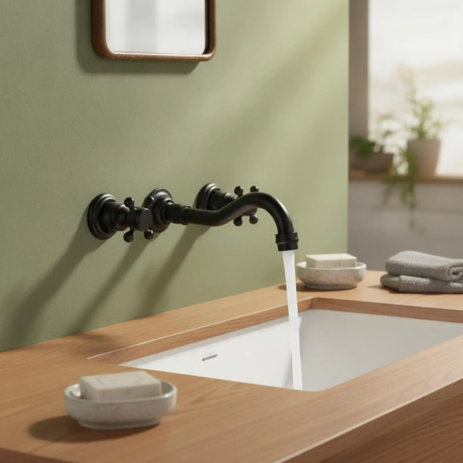Concealed Basin Faucet Brass Wall-Mounted Faucet Curved Tap for Renovators, Homeowners, Washroom, Powder Room