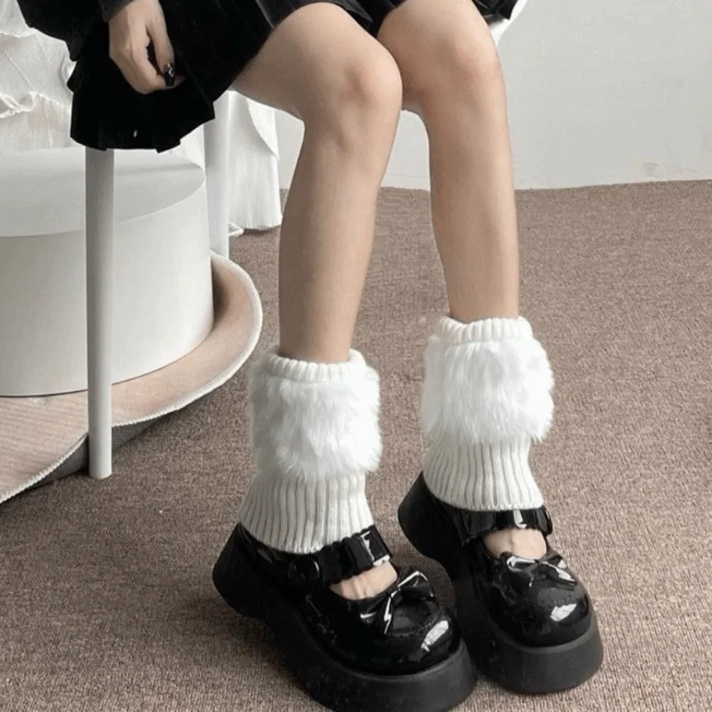 Soft Fluffy Faux Fur Leg Warmers Solid Color Colorful Warm Foot Sleeve Comfortable Elastic Fuzzy Foot Covers Boot Toppers