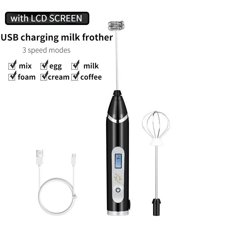 Electric Milk Frother USB Charger LCD Screen Whisk Mixer Coffee Cappuccino Cream Foamer