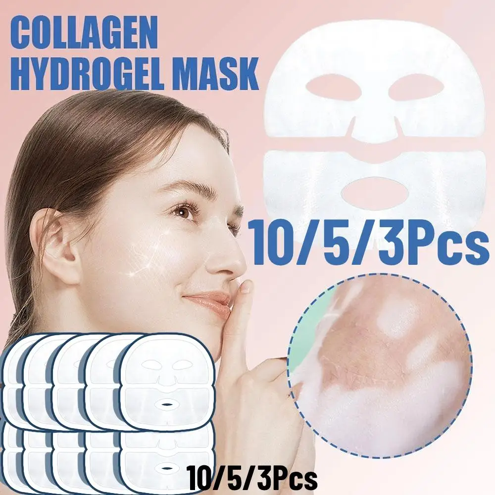 Máscara facial descartável para mulheres, proteína de colágeno, hidrogel, macio, facial, hidratante profundo, beleza, 10 pcs, 5 pcs, 3pcs